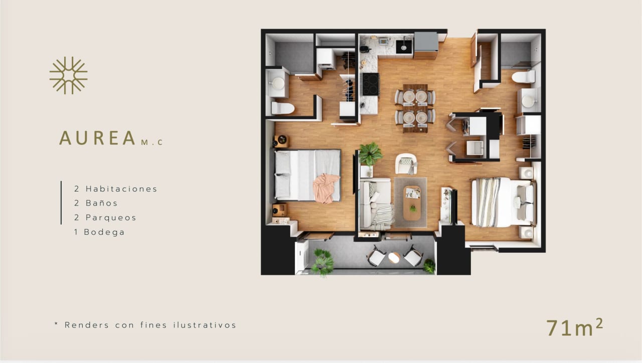 Apartamento en Venta Zona 10 | 71 m² | 2 Habitaciones + Bodega y 2 Parqueos | Preventa — foto 1 de 11